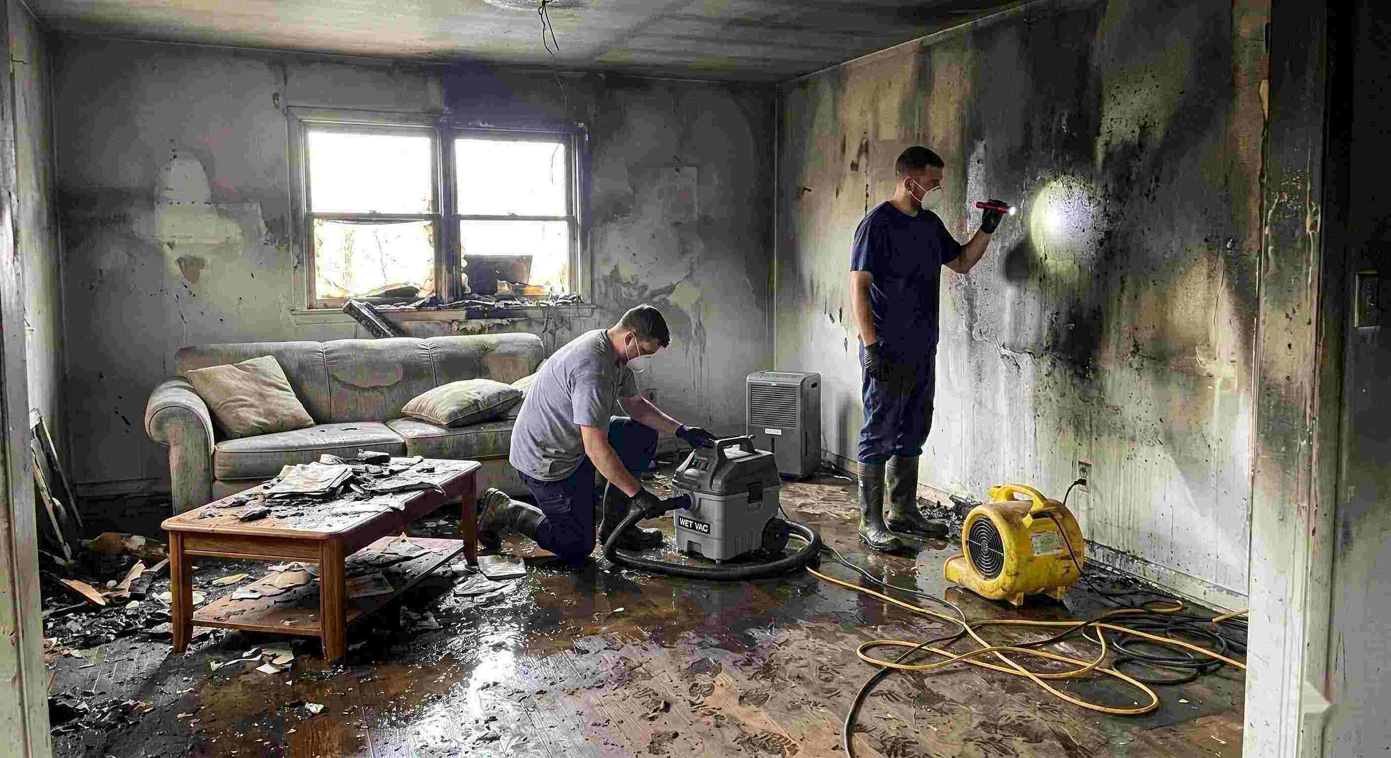 Expert fire damage restoration cleanup with water removal and smoke damage repair in Susanville home