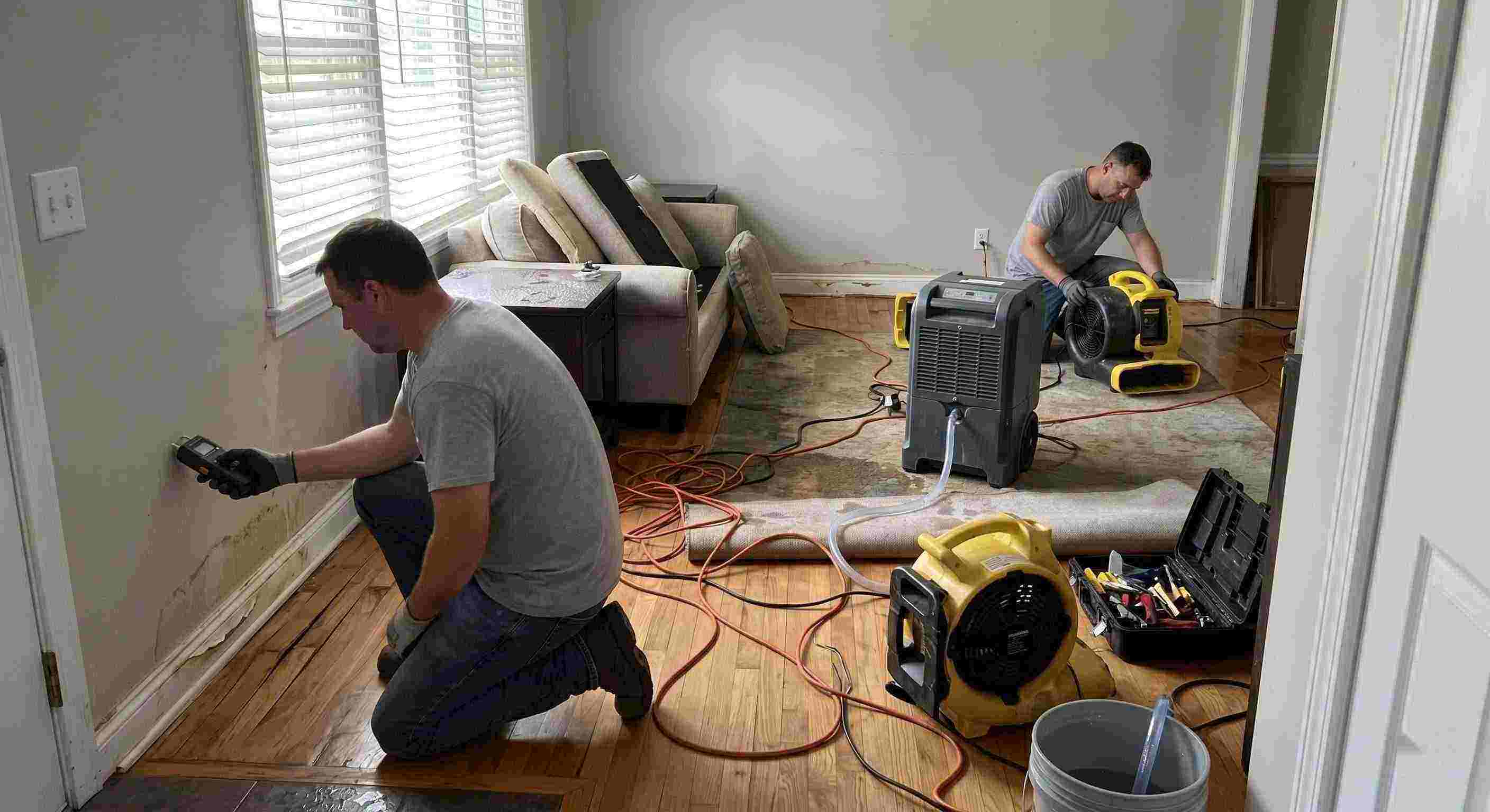 structural drying and dehumidification equipment removing moisture inside a water damaged home in Reno