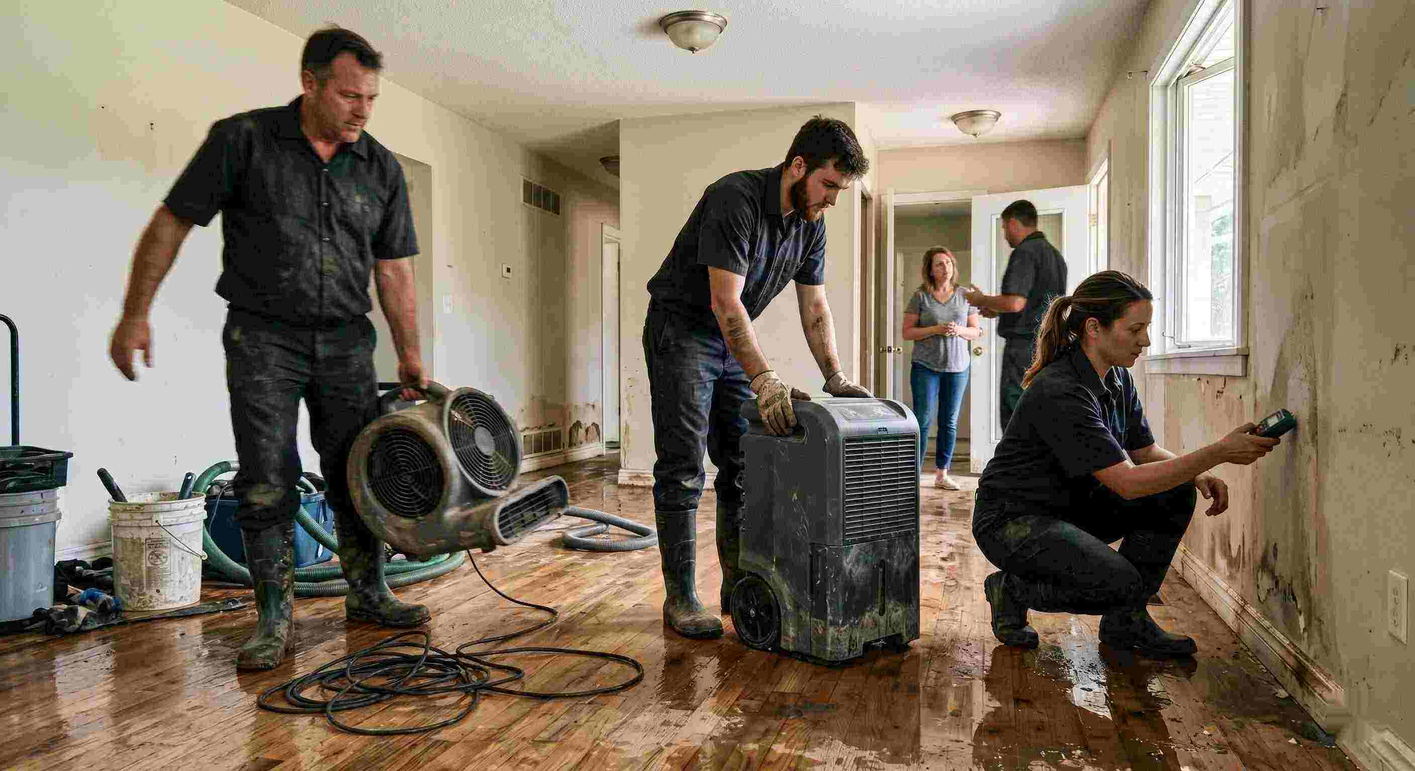Top-rated trusted water damage restoration team in Susanville using professional equipment for drying and inspection